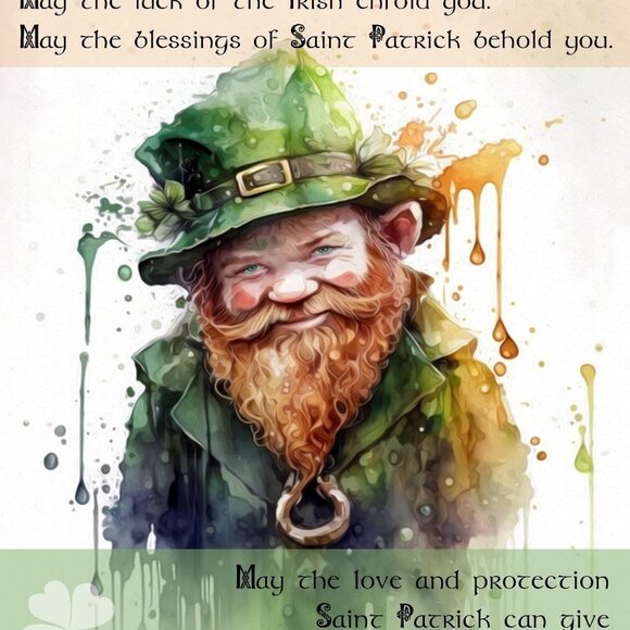 11x14 St. Patricks Day Leprechaun Irish Blessing‎ Watercolor Oil Painting Print - Picture 6 of 7